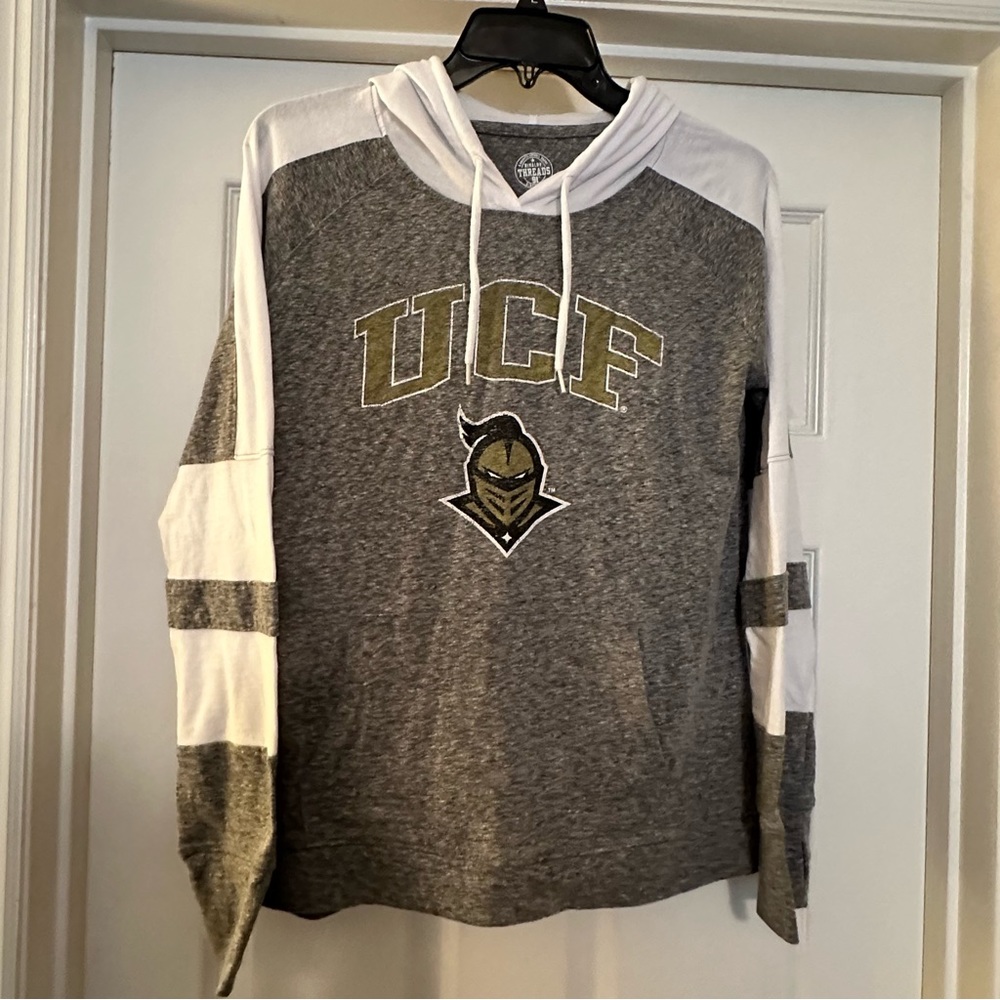 UCF Knights Women’s size M hooded shirt with front pouch - Gray and white